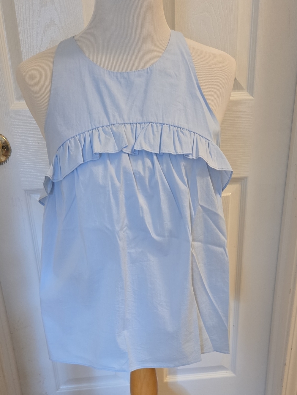Pookie & Sebastian Light Blue Ruffle Halter Women's Top, Size Medium